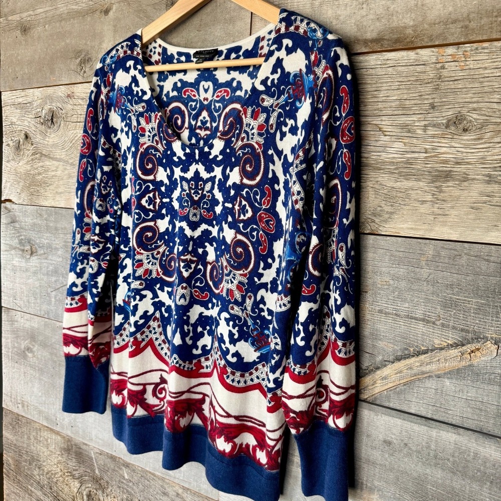 Talbots Soft Merino Wool V-Neck Sweater 1X Blue Red Preppy Old Money Fourth July - Picture 6 of 10